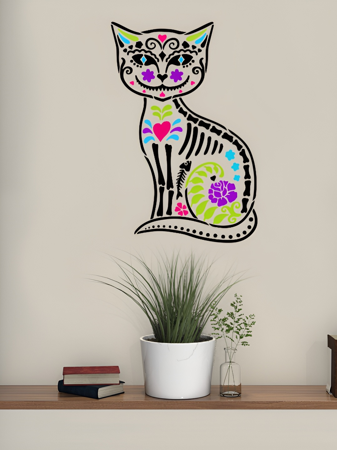 KAYRA DECOR White & Black Kitty Design Wall Stencil