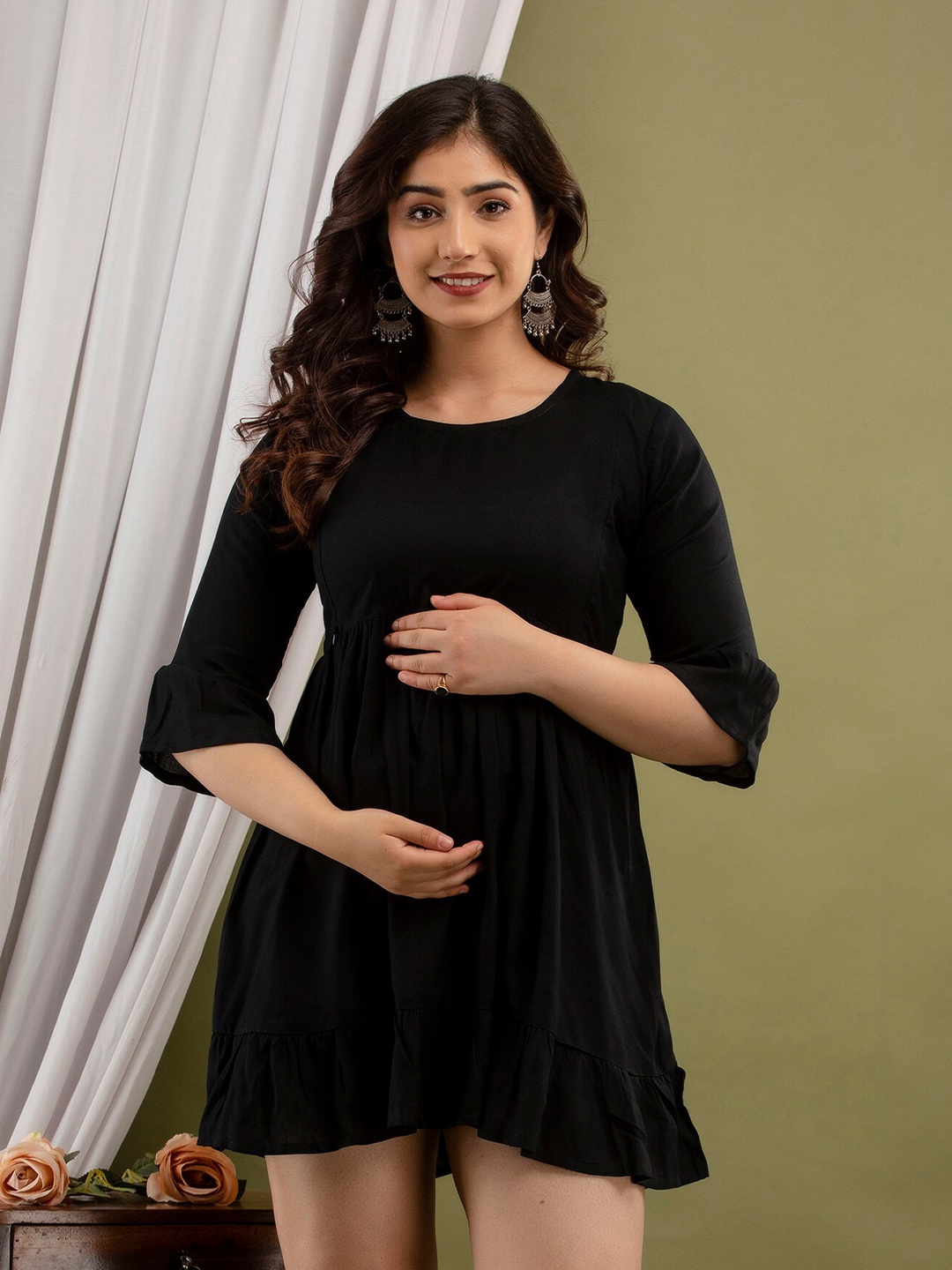 

Mialo fashion Black Peplum Longline Top