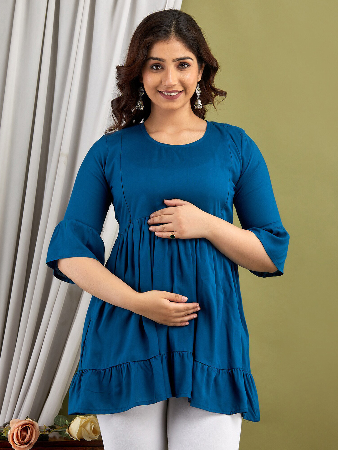 

Mialo fashion Turquoise Blue Peplum Longline Top