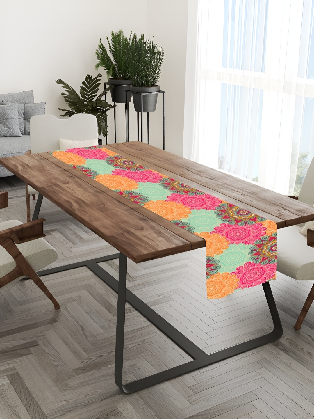 

HOMADORN Pink & Orange Ethnic Motifs Printed Table Runner