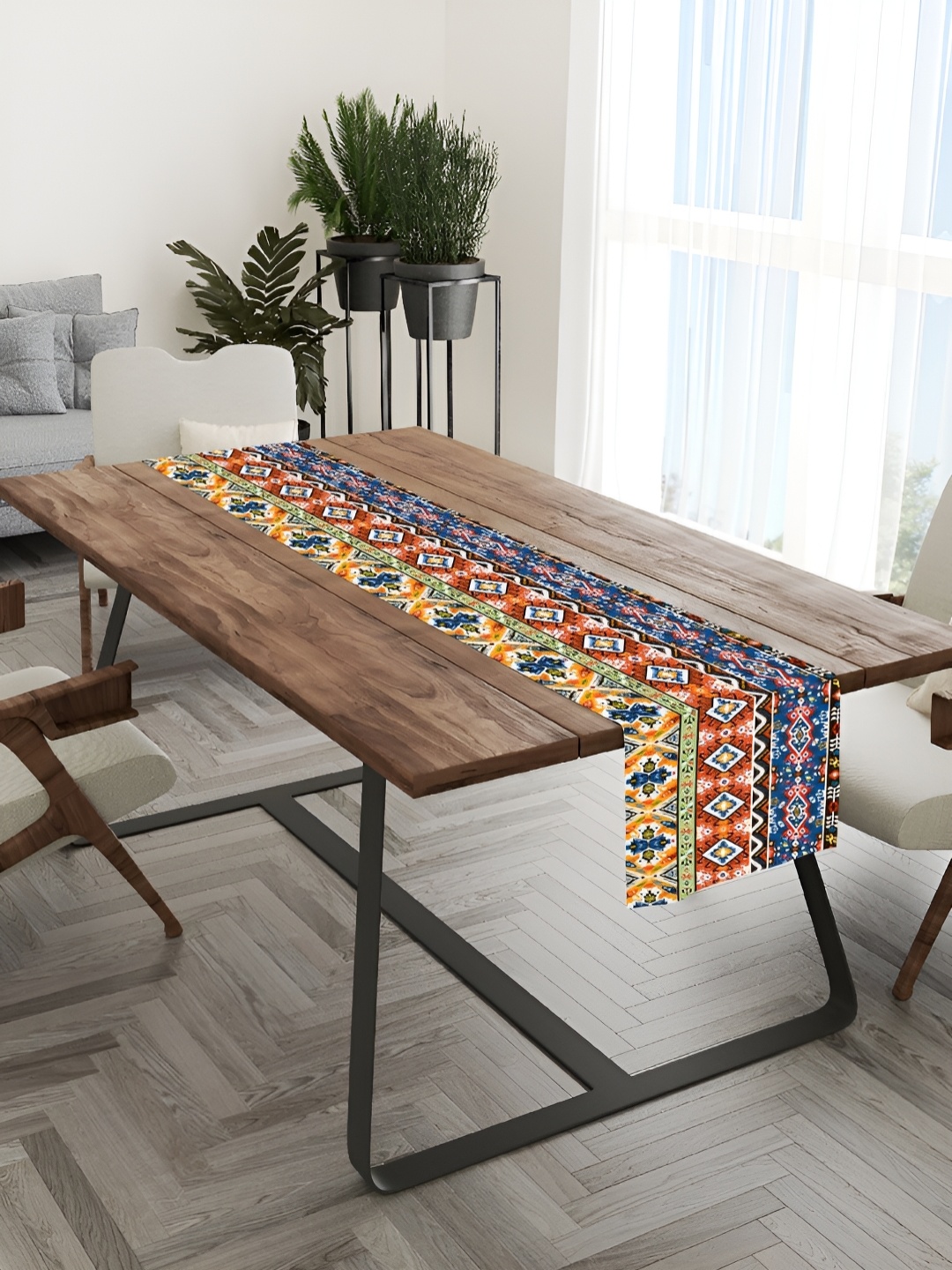 

HOMADORN Blue & Brown Printed Table Runner