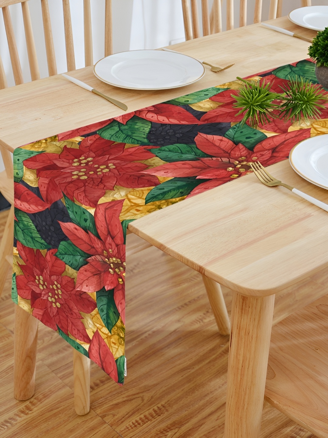 

HOMADORN Red & Yellow Floral 4 Seater Table Runner