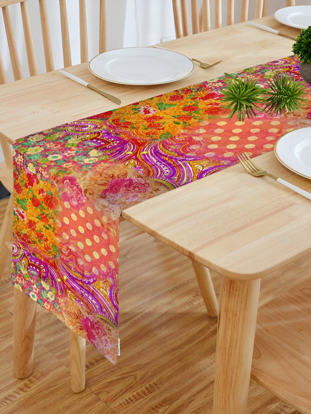 

HOMADORN Orange & Purple Floral Printed 6-Seater Table Cover