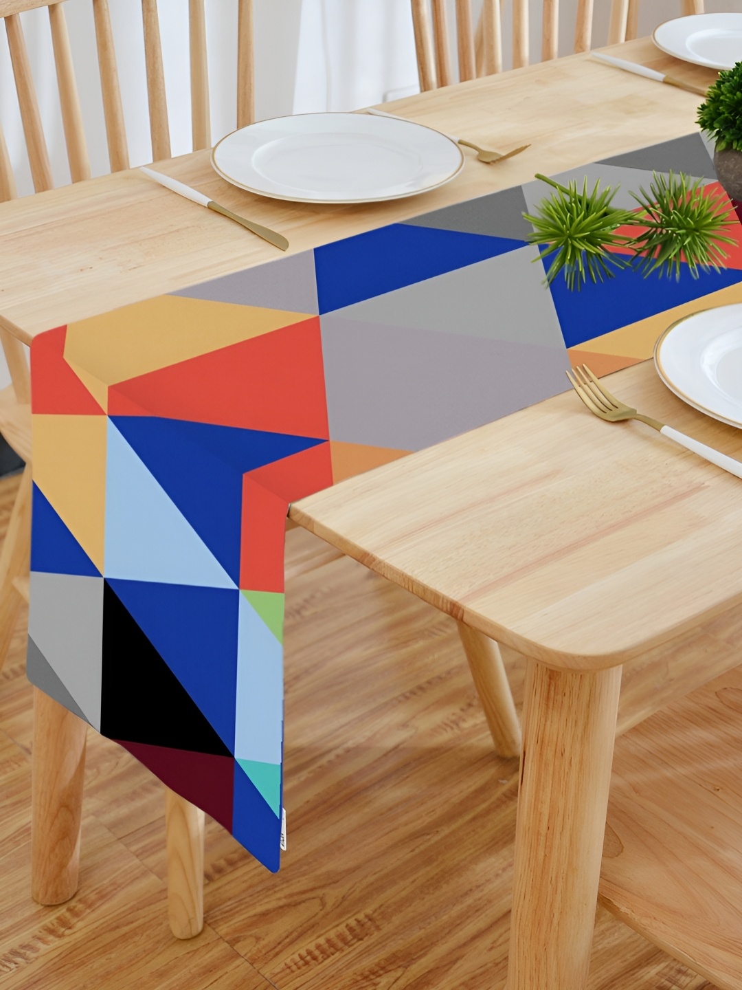 

HOMADORN Blue Grey Geometric Table Runner
