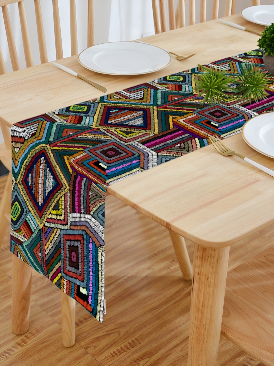 

HOMADORN Grey & Blue Printed 6-Seater Table Cover