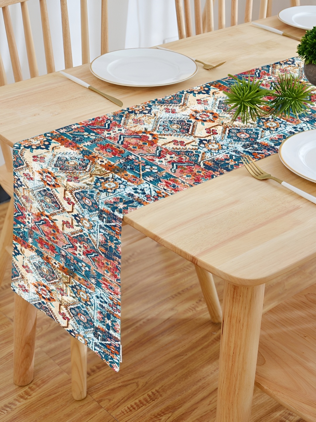 

HOMADORN Blue & Red Floral Printed 4-Seater Table Cover, Grey