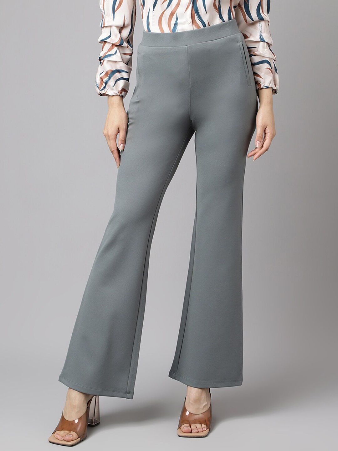 

Latin Quarters Women Mid-Rise Flat Front Nylon Bootcut Trousers, Grey