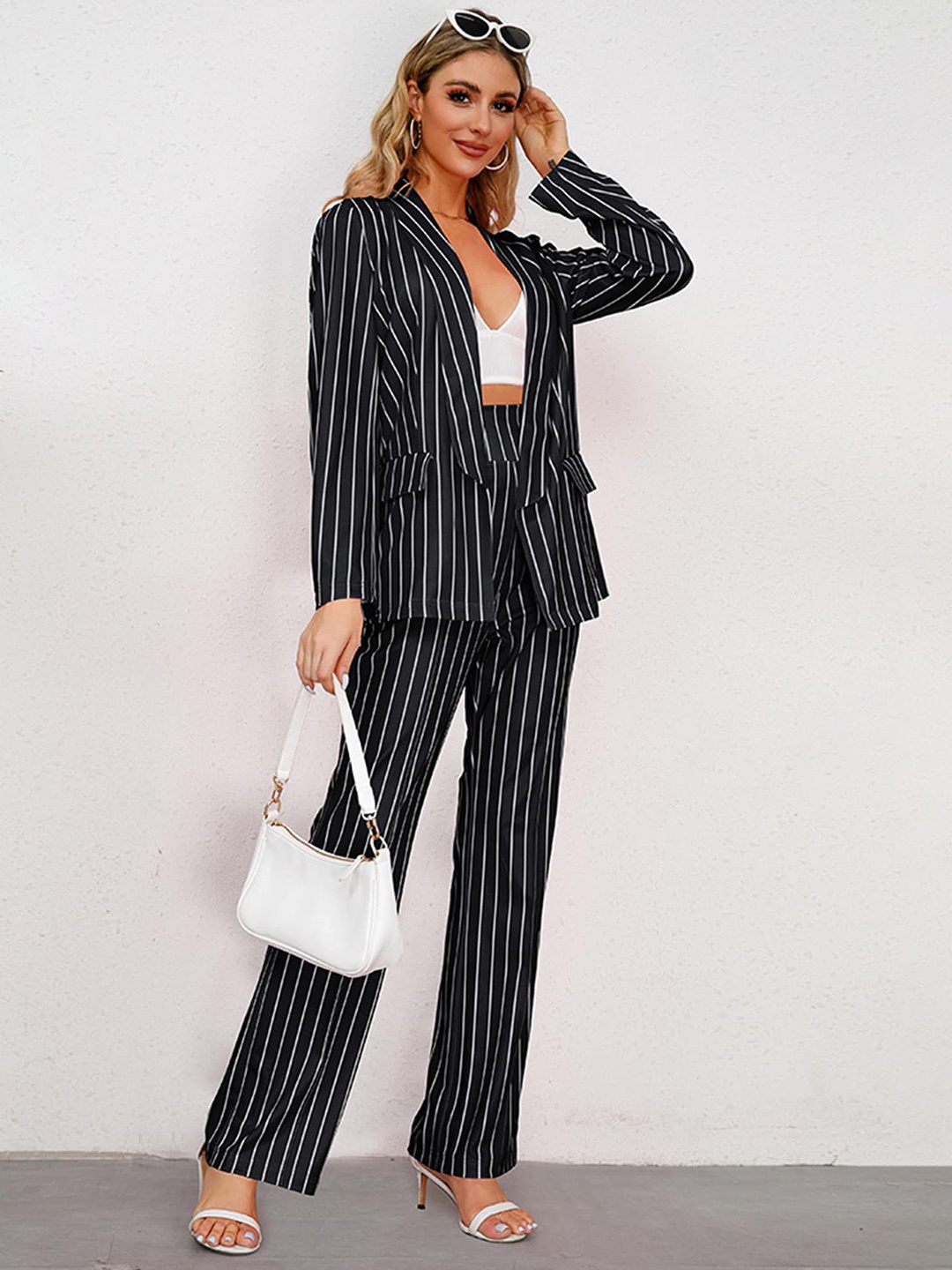 

LULU & SKY Striped Blazer With Trousers Co-Ords, Black
