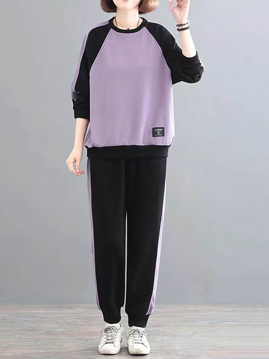 

LULU & SKY Colorblocked Round Neck Sweatshirt With Flared Joggers, Purple