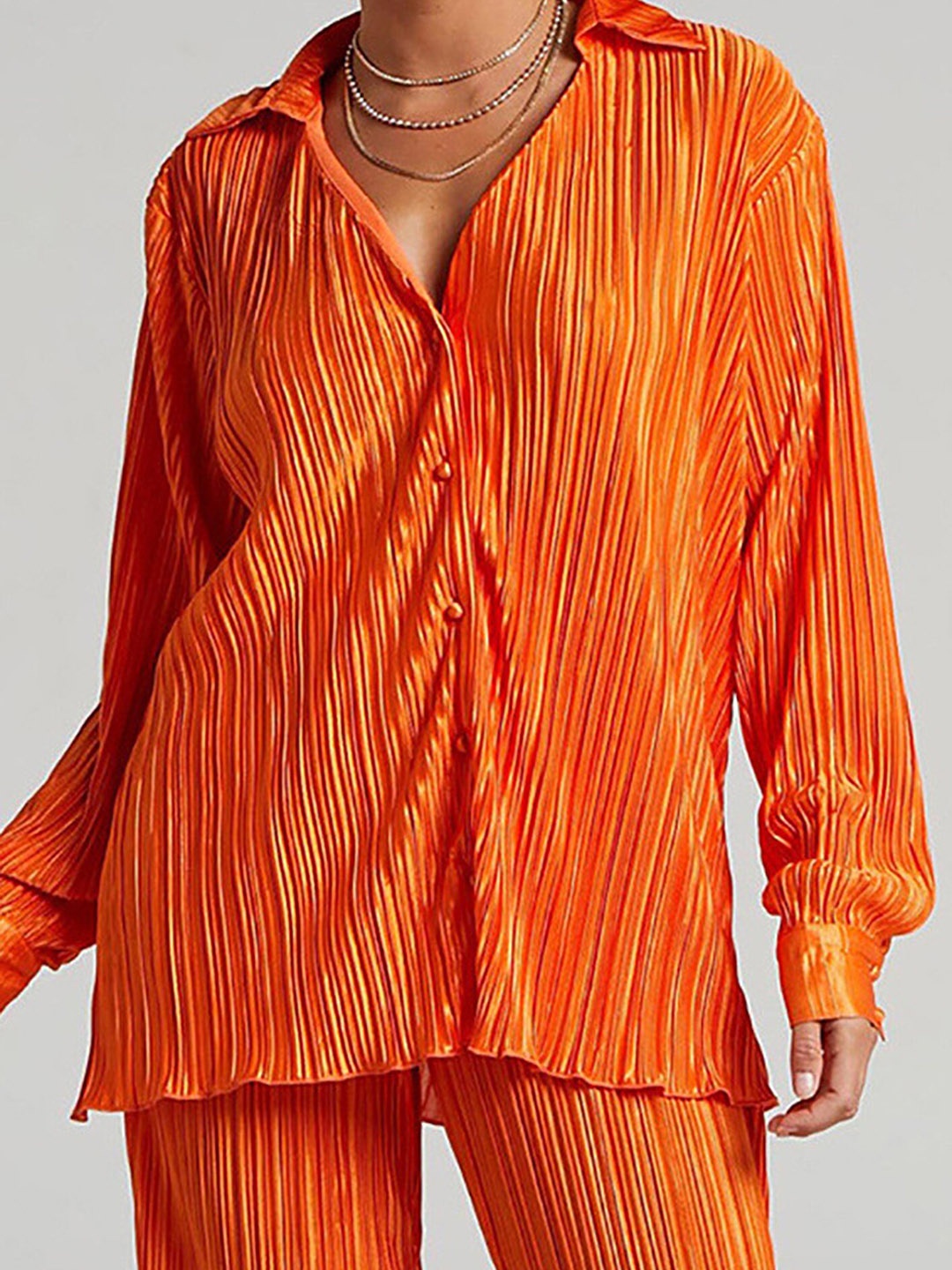 

LULU & SKY Self-Design Shirt With Trousers Co-Ords, Orange