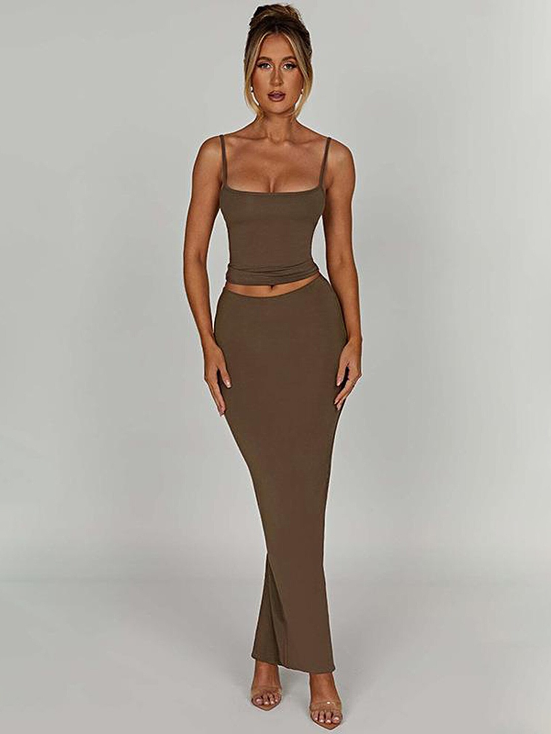 

LULU & SKY Top & Skirt Co-Ord, Brown