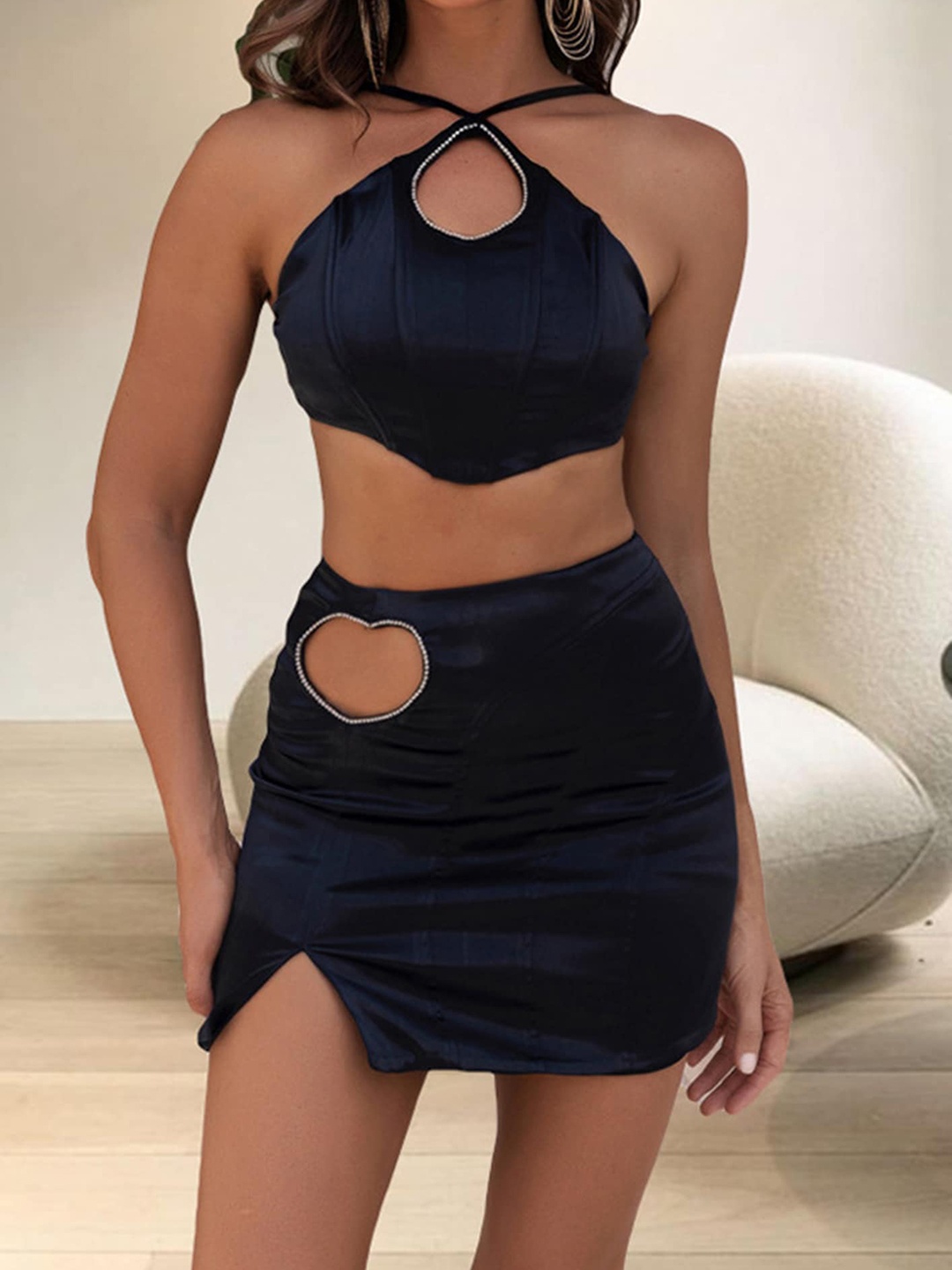 

LULU & SKY Halter Neck Top With Skirt, Black