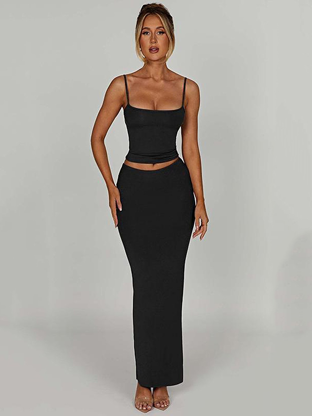 

LULU & SKY Shoulder Straps Crop Top With Maxi Skirt, Black