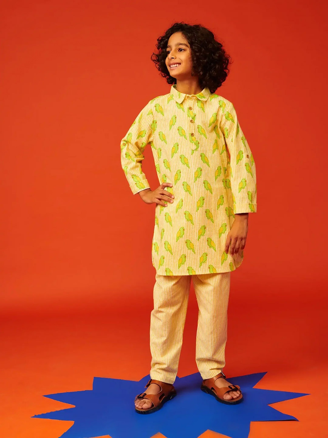 

Somersault Boys Conversational Printed Long Sleeve Pure Cotton Kurta With Trousers, Cream