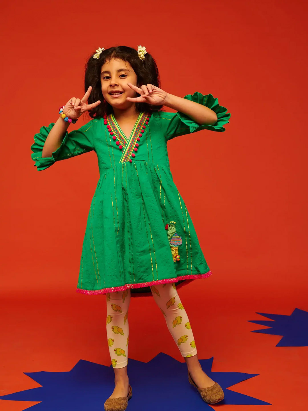 

Somersault Girls Tunic With Printed Leggings, Green