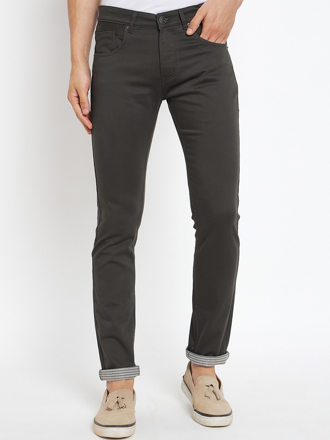 

Duke Men Slim Fit Cotton Mid-Rise Chinos Trouser, Green
