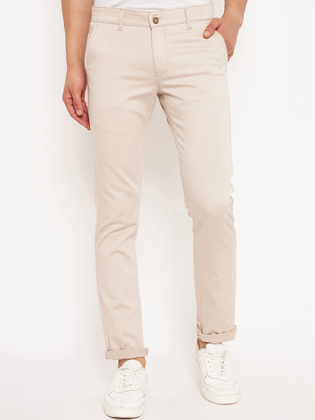 

Duke Men Slim Fit Mid-Rise Cotton Chinos Trouser, Cream