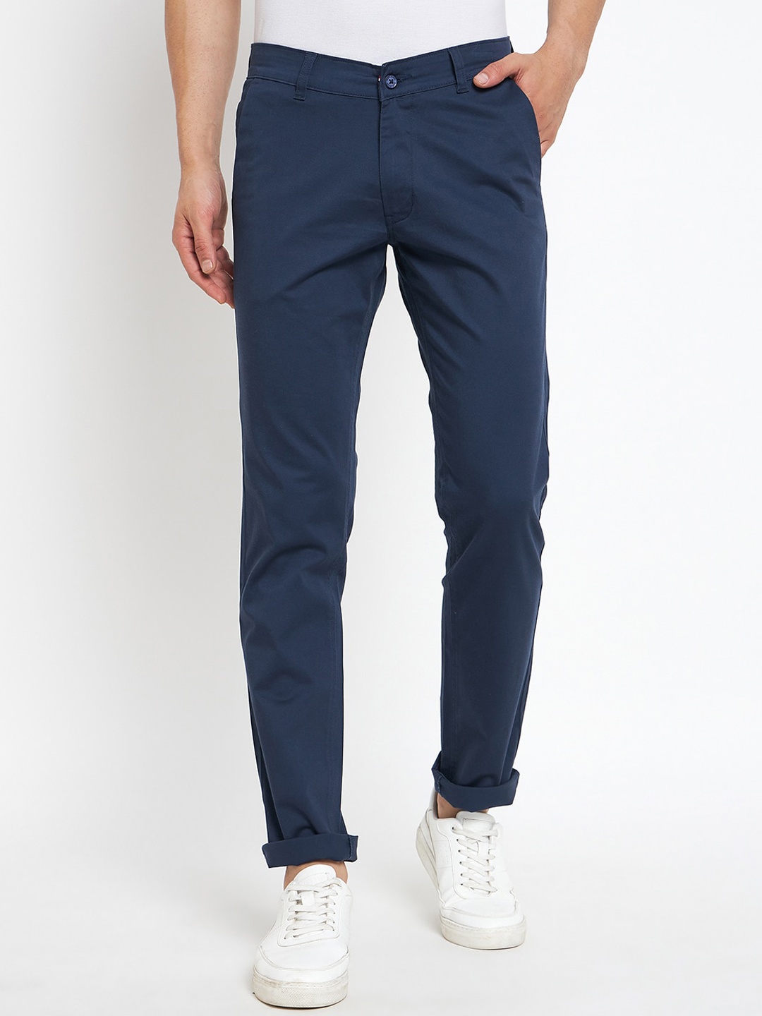 

Duke Men Slim Fit Cotton Mid-Rise Chinos Trouser, Navy blue