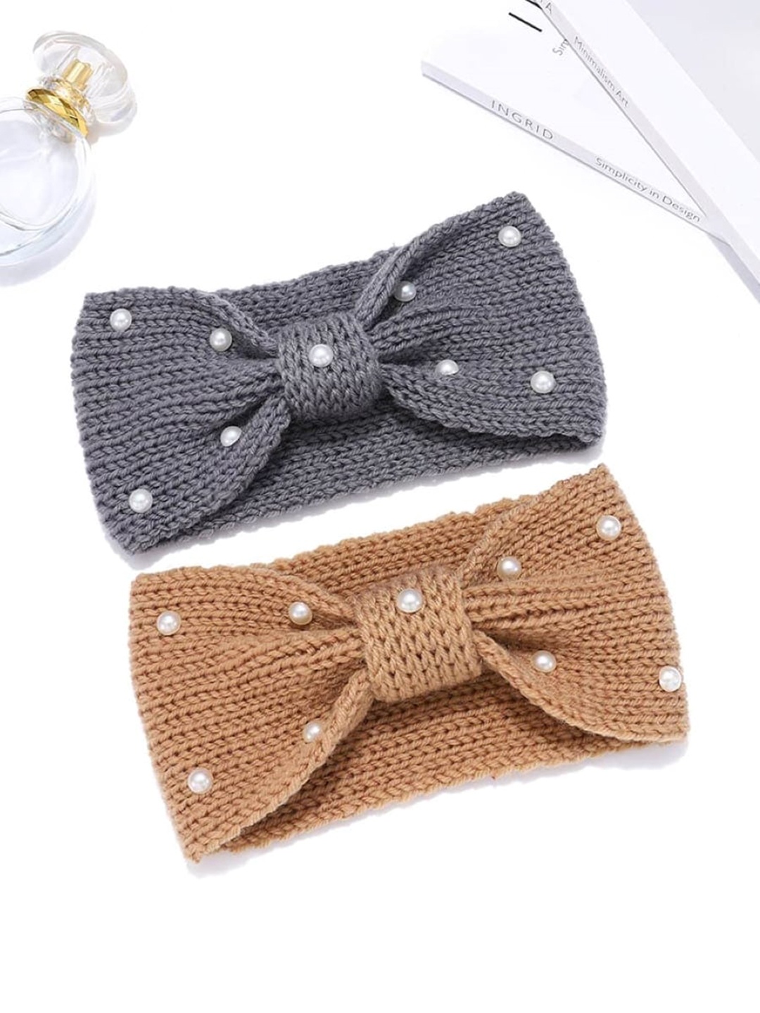

EL REGALO Pack Of 2 Embellished Headbands, Grey