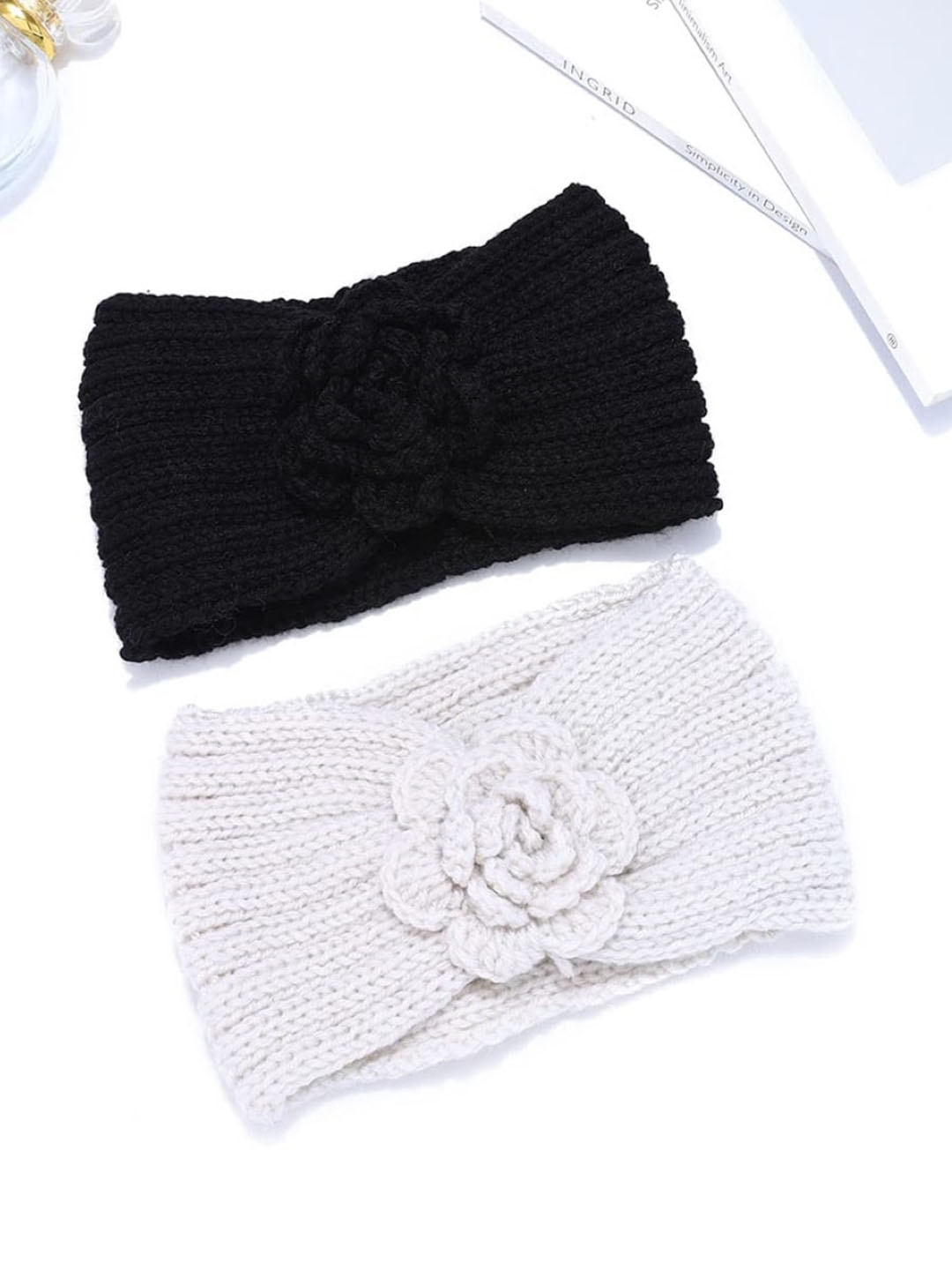 

EL REGALO Pack Of 2 Self-Design Headbands, Black