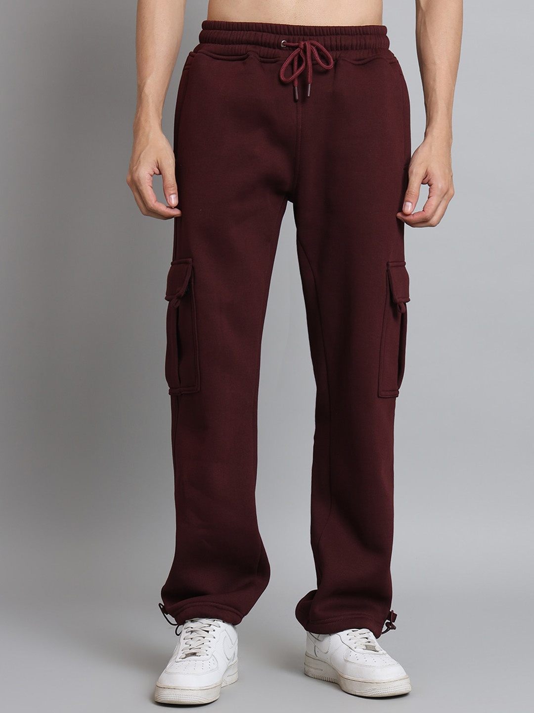 

WEARDUDS Men Relaxed Mid-Rise Cargos, Maroon