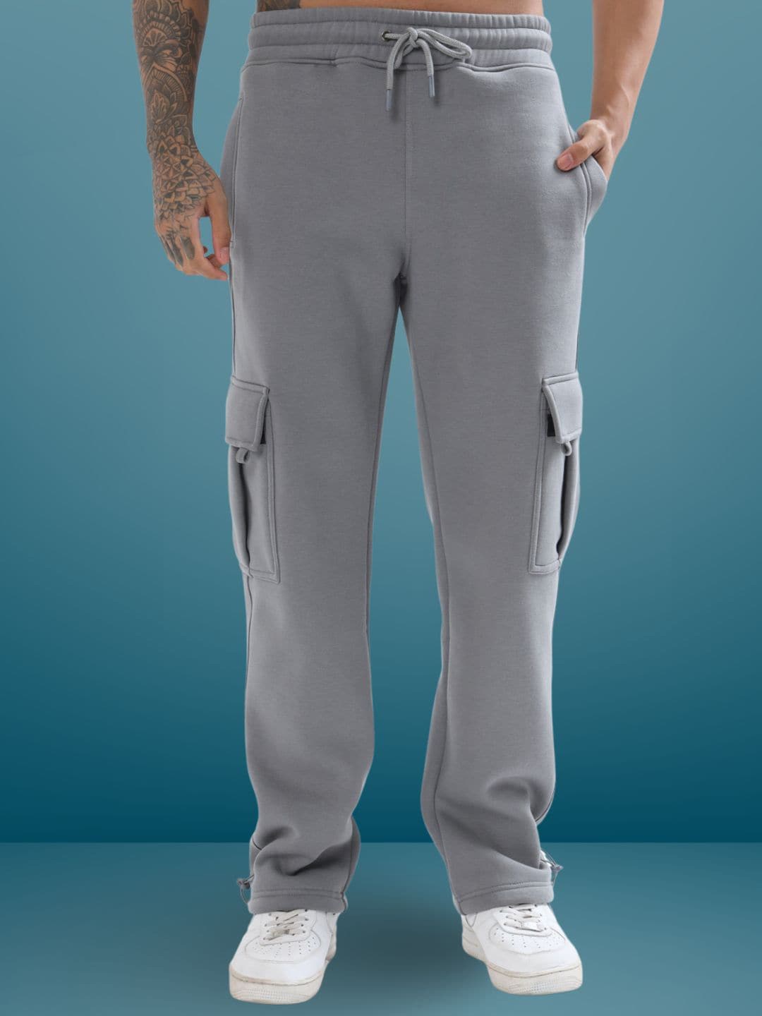 

WEARDUDS Men Relaxed Fit Cotton Cargos Trousers, Grey