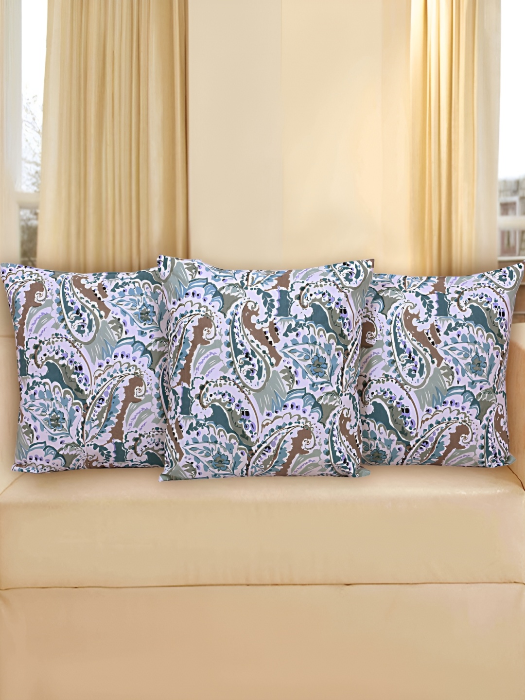 

Texstylers White & Blue 3 Pieces Cotton Ethnic Motif Square Reversible Cushion Covers
