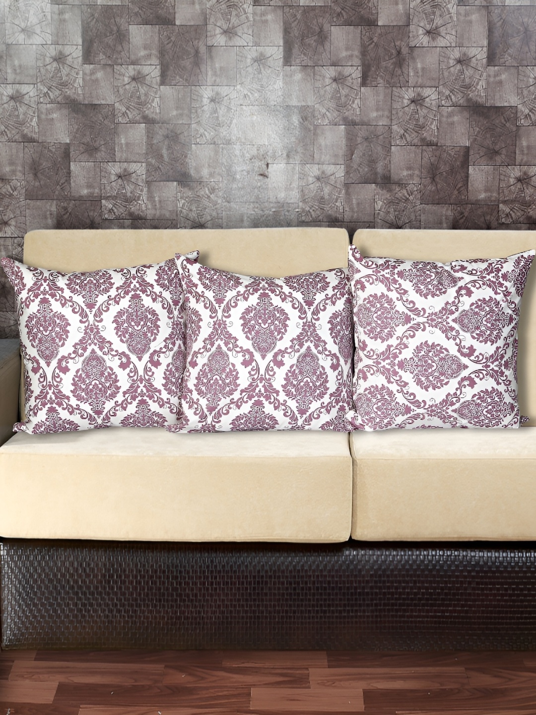 

Texstylers White & Pink 3 Pieces Cotton Ethnic Motif Square Reversible Cushion Covers