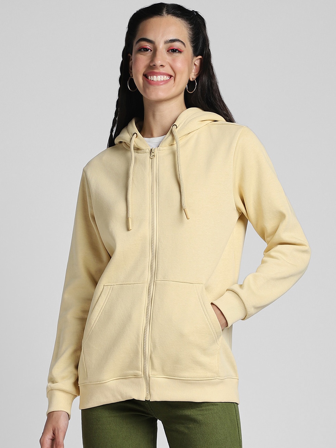 

JUNEBERRY Hooded Fleece Lightweight Bomber Jacket, Beige