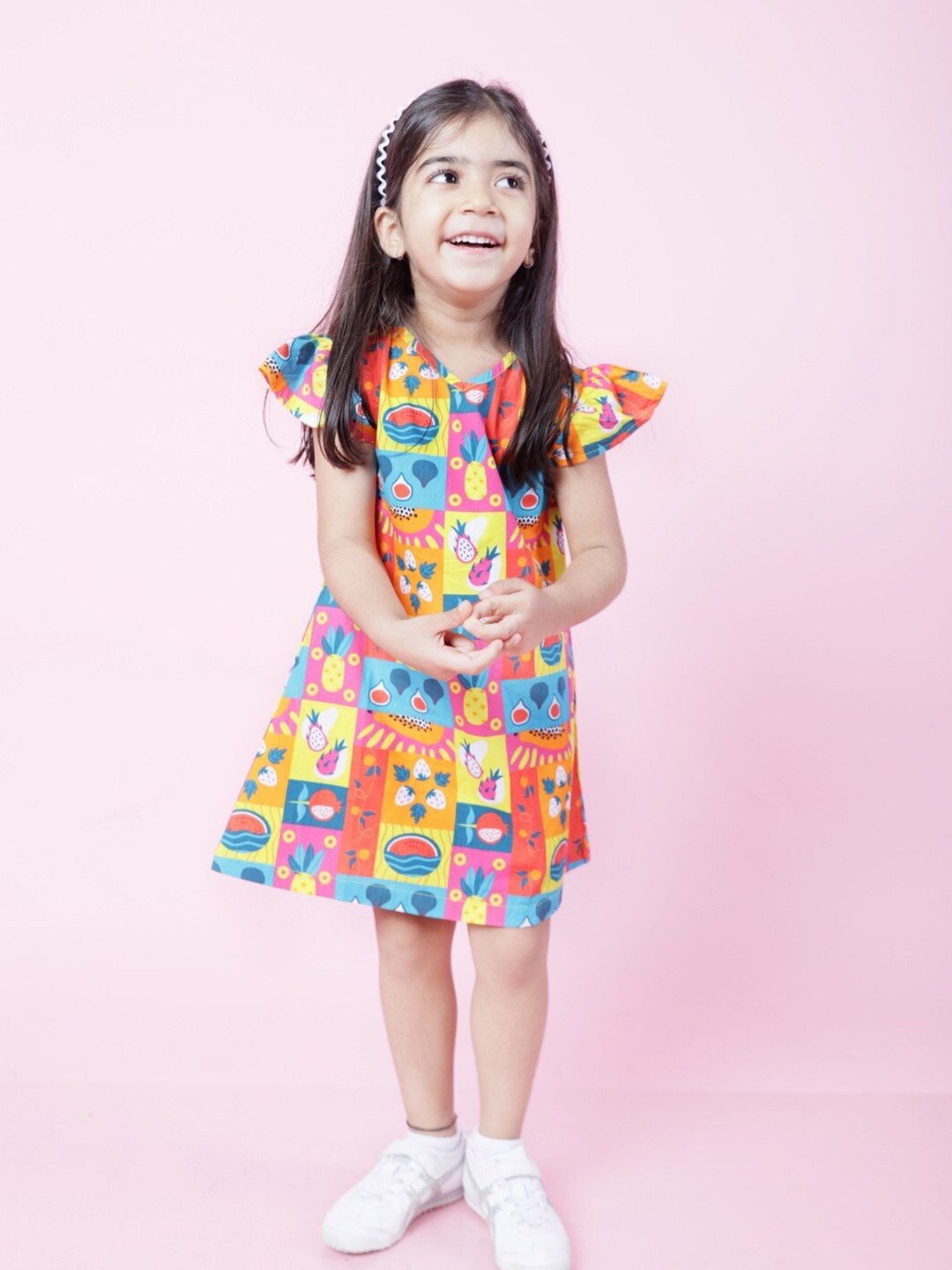 

Ola! Otter Girls Conversational Printed Organic Cotton A-Line Dress, Red