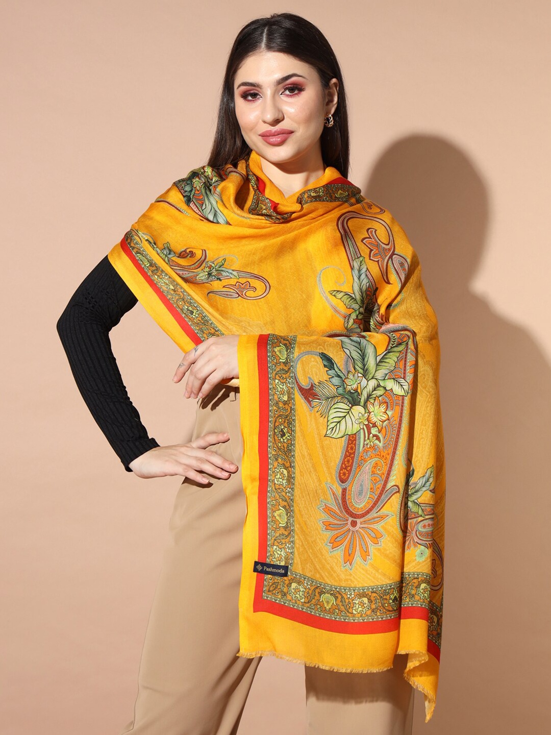 

Pashmoda Paisley Printed Modal Stole, Yellow