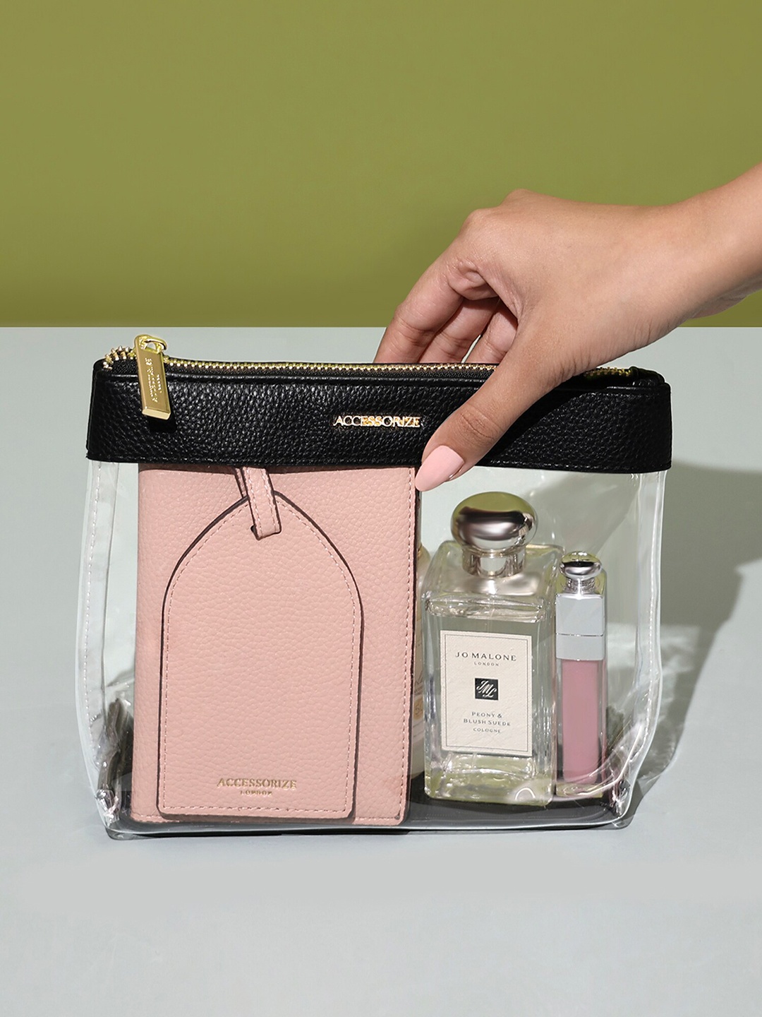

ACCESSORIZE LONDON Pink & Transparent 3 Pieces Makeup Organiser