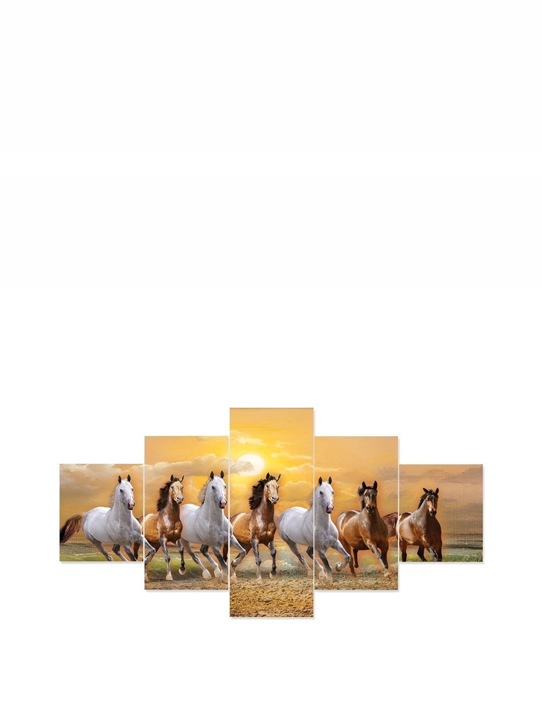 

CHRONIKLE Brown & White 5 Pieces Running Horses Wooden Painting Wall Arts