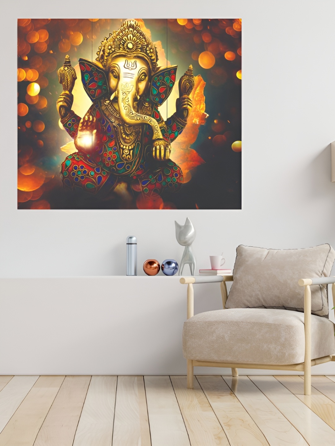 

CHRONIKLE Gold Toned & Red 3 Pieces Wooden Religious Painting Wall Art
