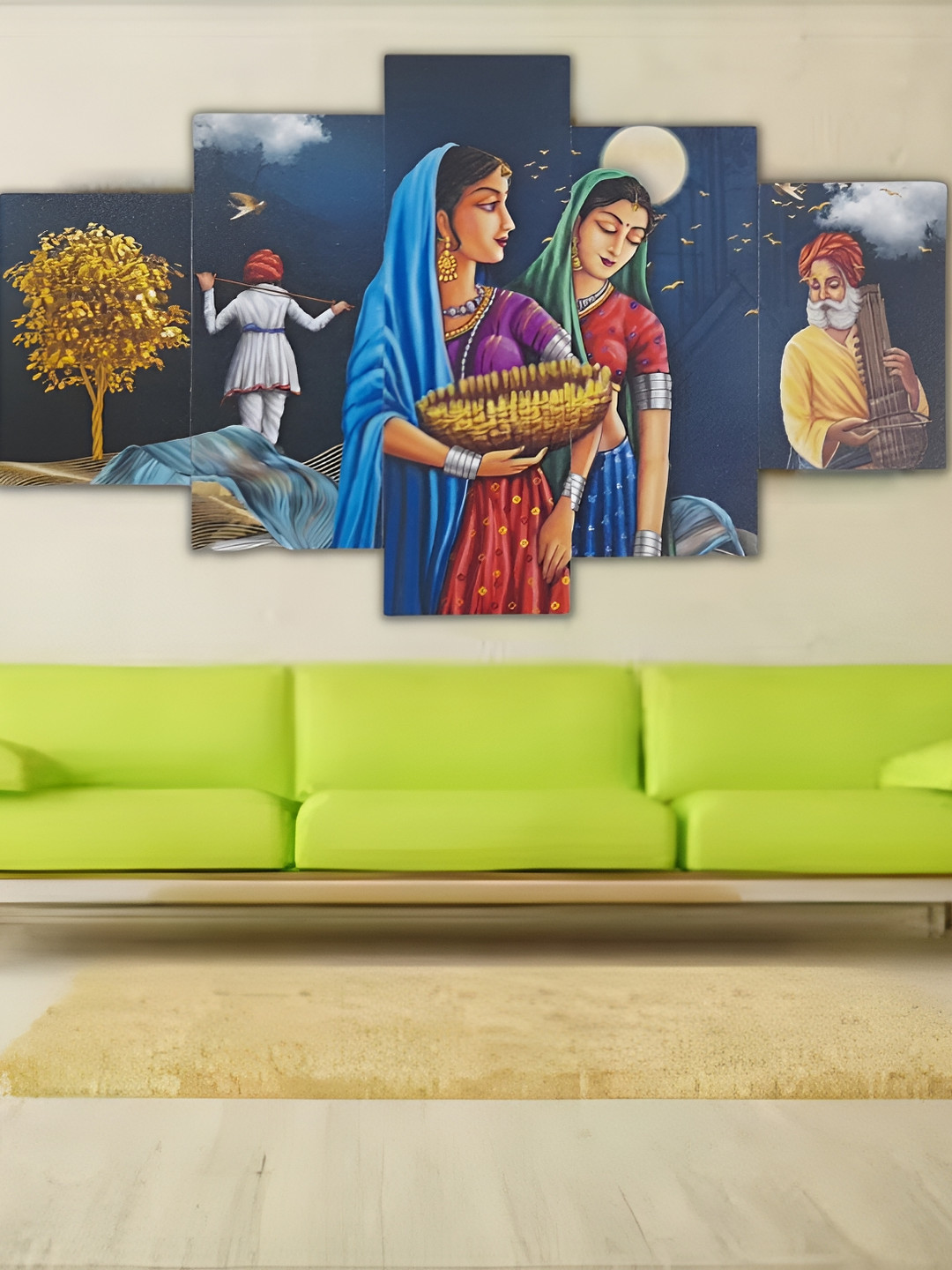 

CHRONIKLE Blue & Yellow 5 Pieces Wooden Painting Wall Arts