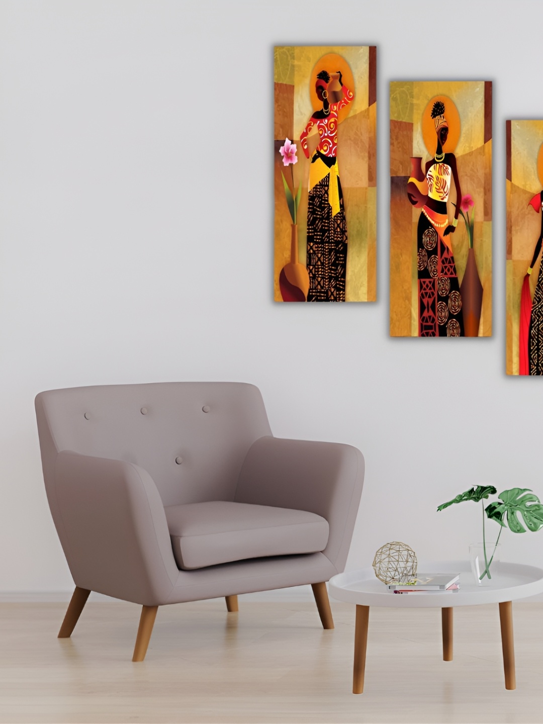 

CHRONIKLE Brown & Orange 3 Pieces Wooden Painting Wall Art