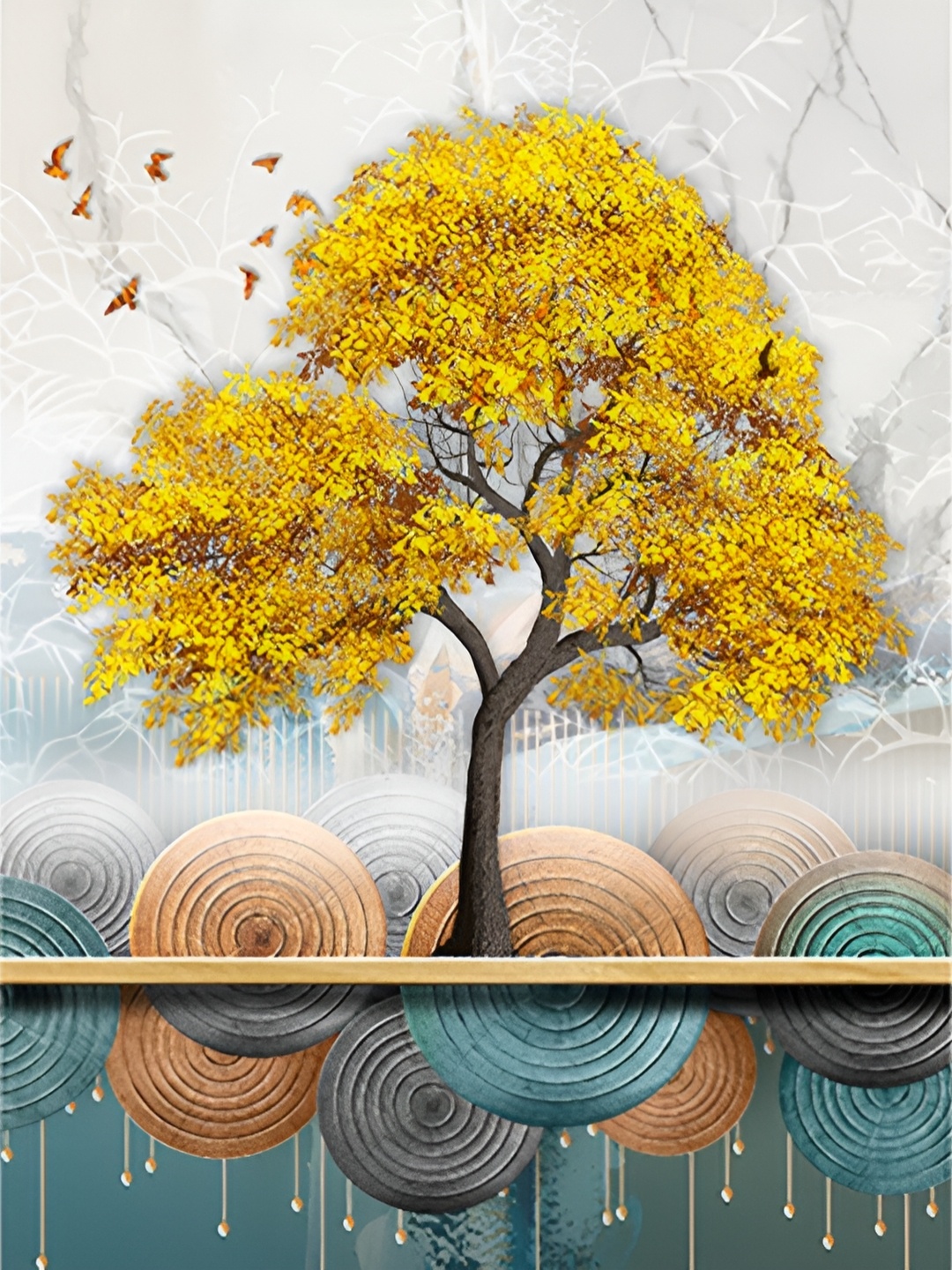 

CHRONIKLE Yellow & Brown 3 Piecse Wooden Painting Wall Art