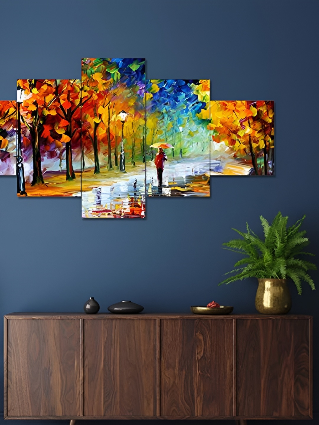 

CHRONIKLE Blue & Yellow 5 Pieces Wooden Painting Wall Art