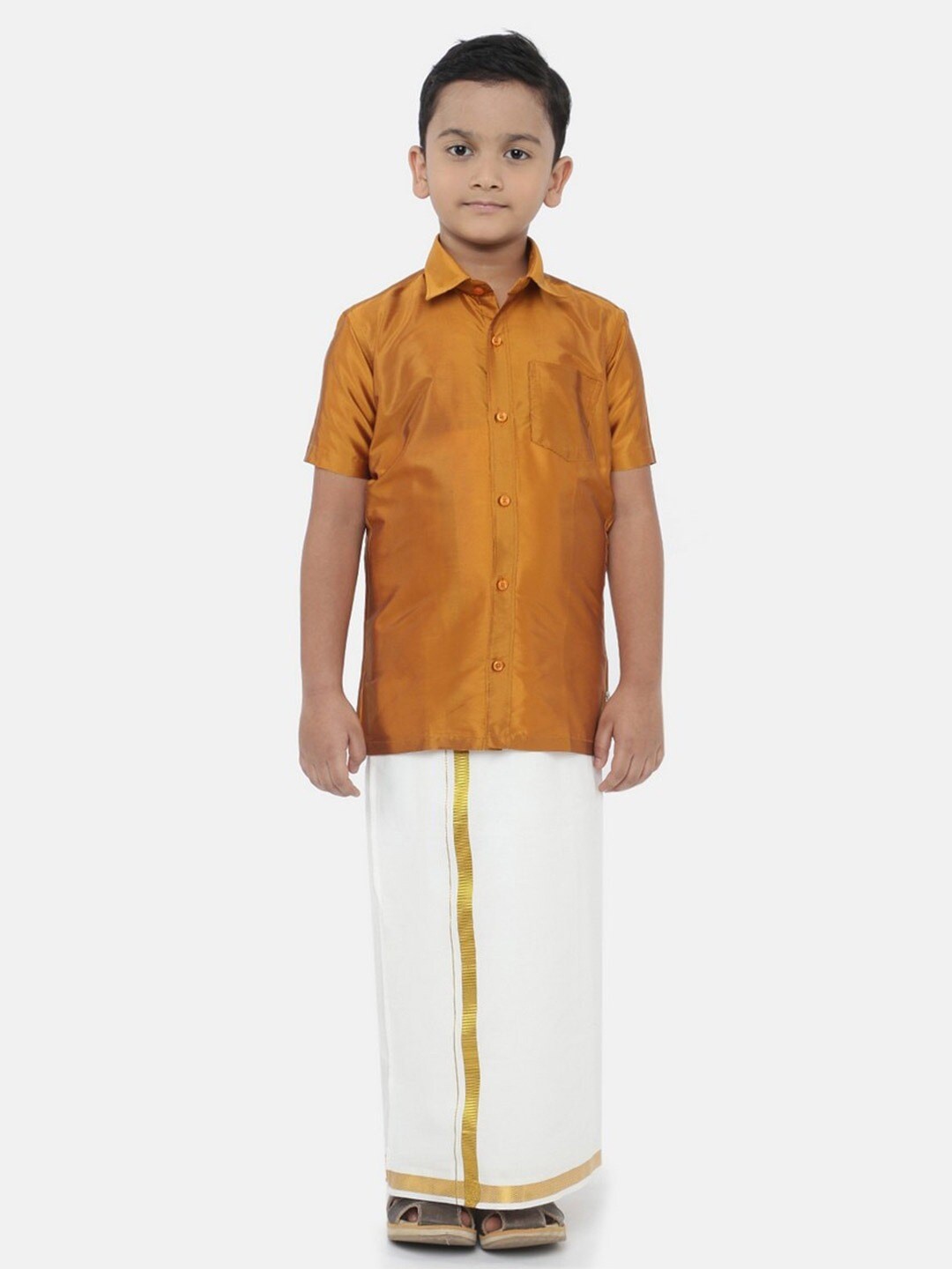 

Ramraj Boys Short Sleeves Shirt with Veshti, Mustard