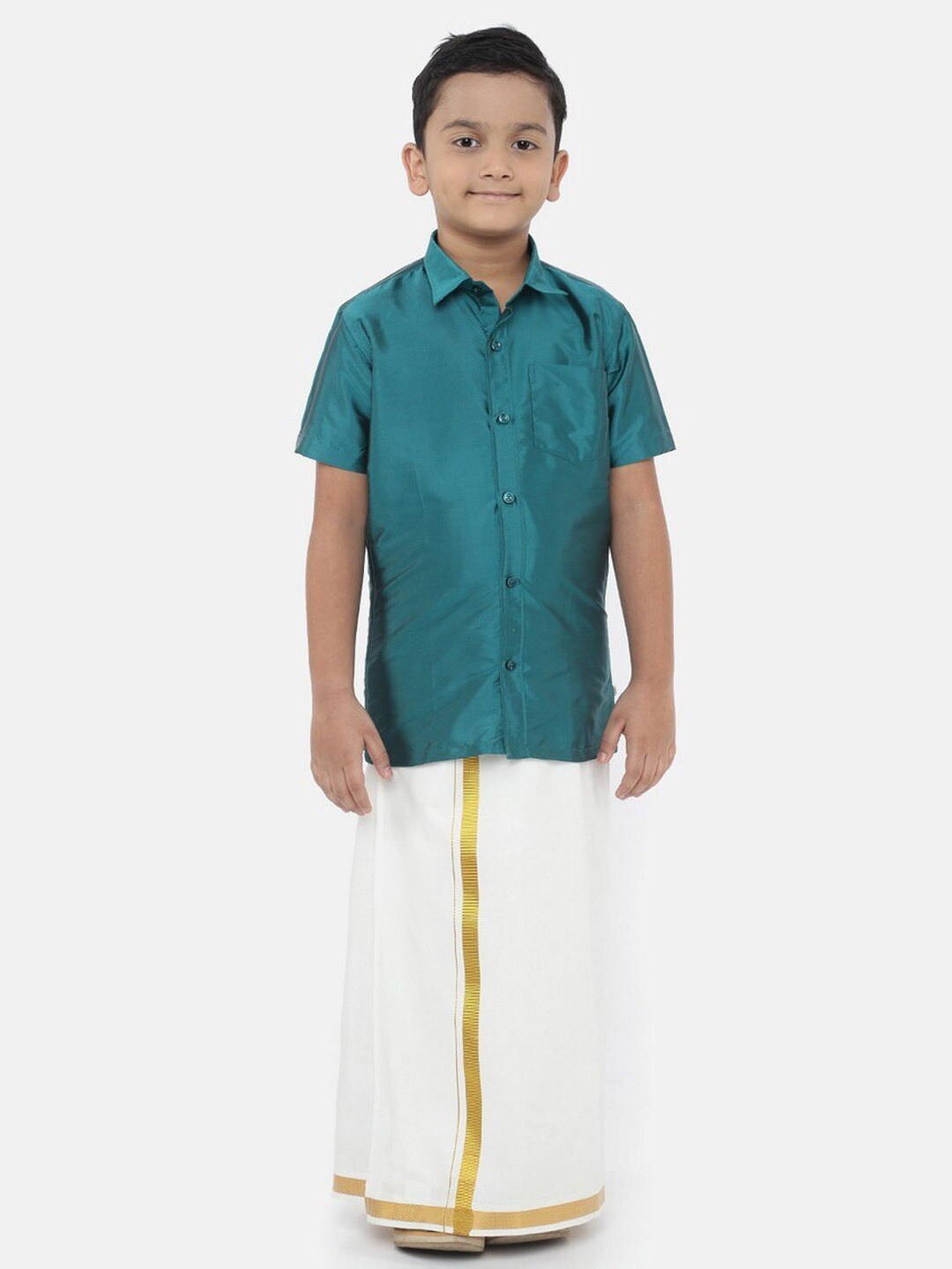 

Ramraj Boys Short Sleeves Shirt with Veshti, Teal