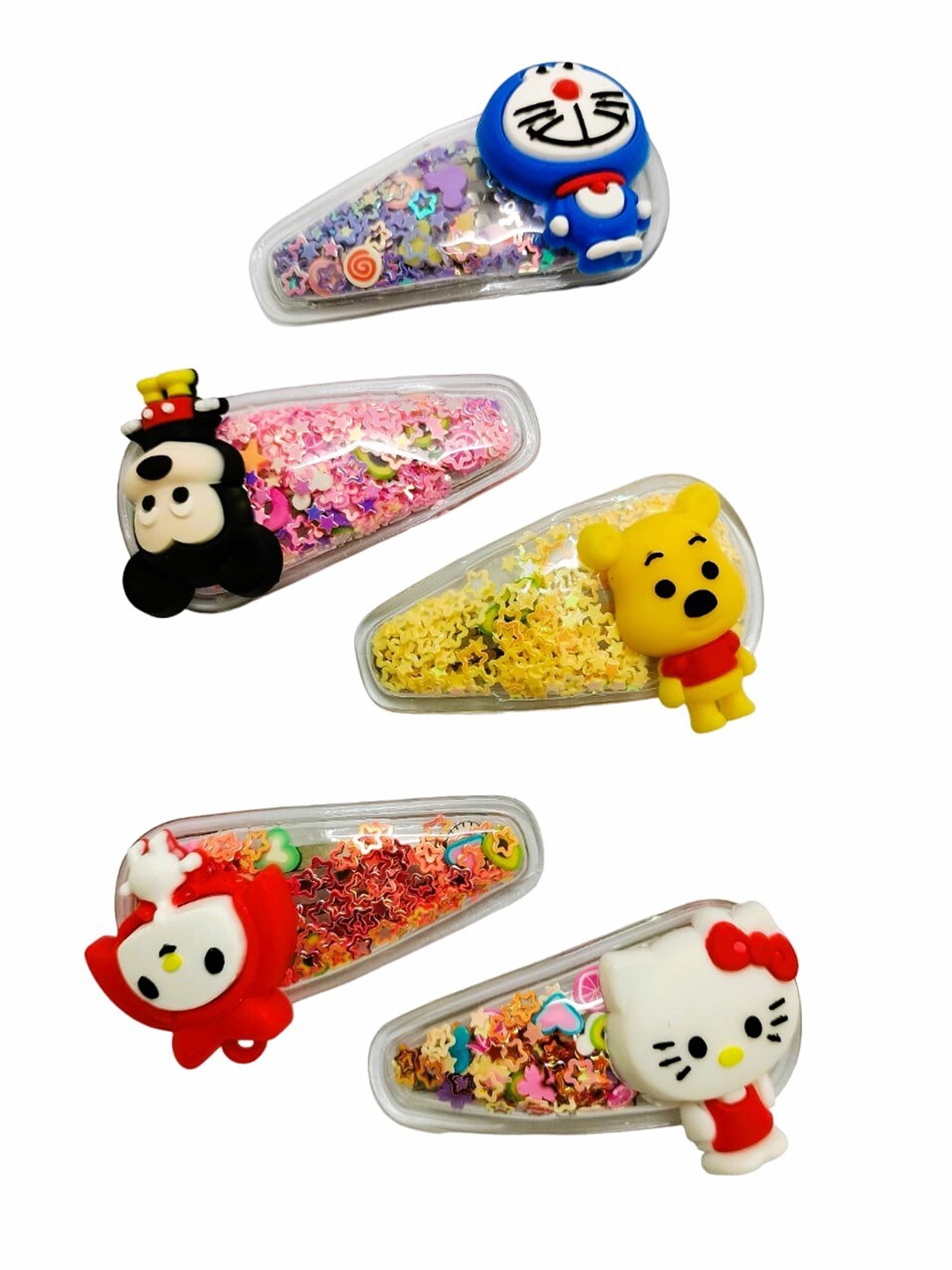 

FEMMIBELLA Girls Set Of 5 Cartoon Characters Embellished Tic Tac Hair Clips, Yellow