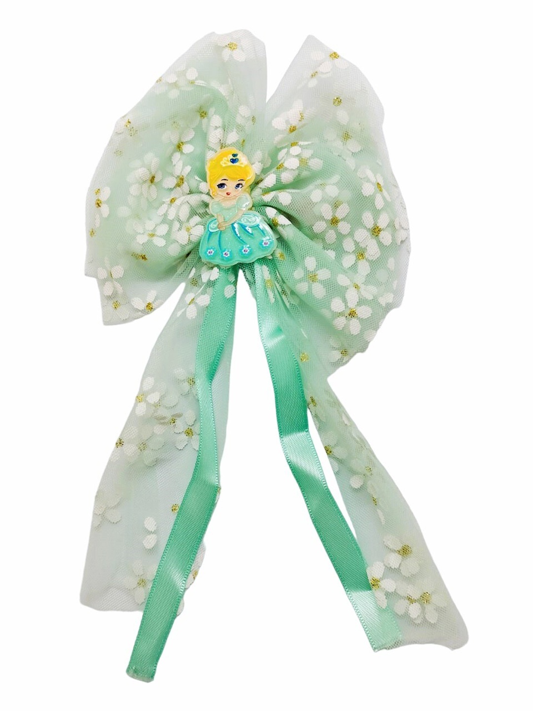 

FEMMIBELLA Girls Floral Printed Princess Bow Alligator Hair Clip, Green