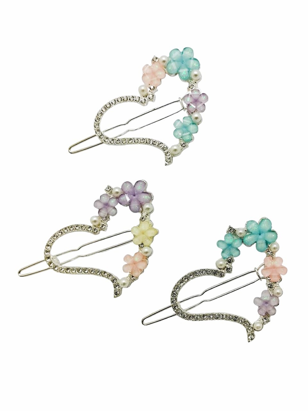 

FEMMIBELLA Set of 3 Floral Embellished Bobby Pins, Silver