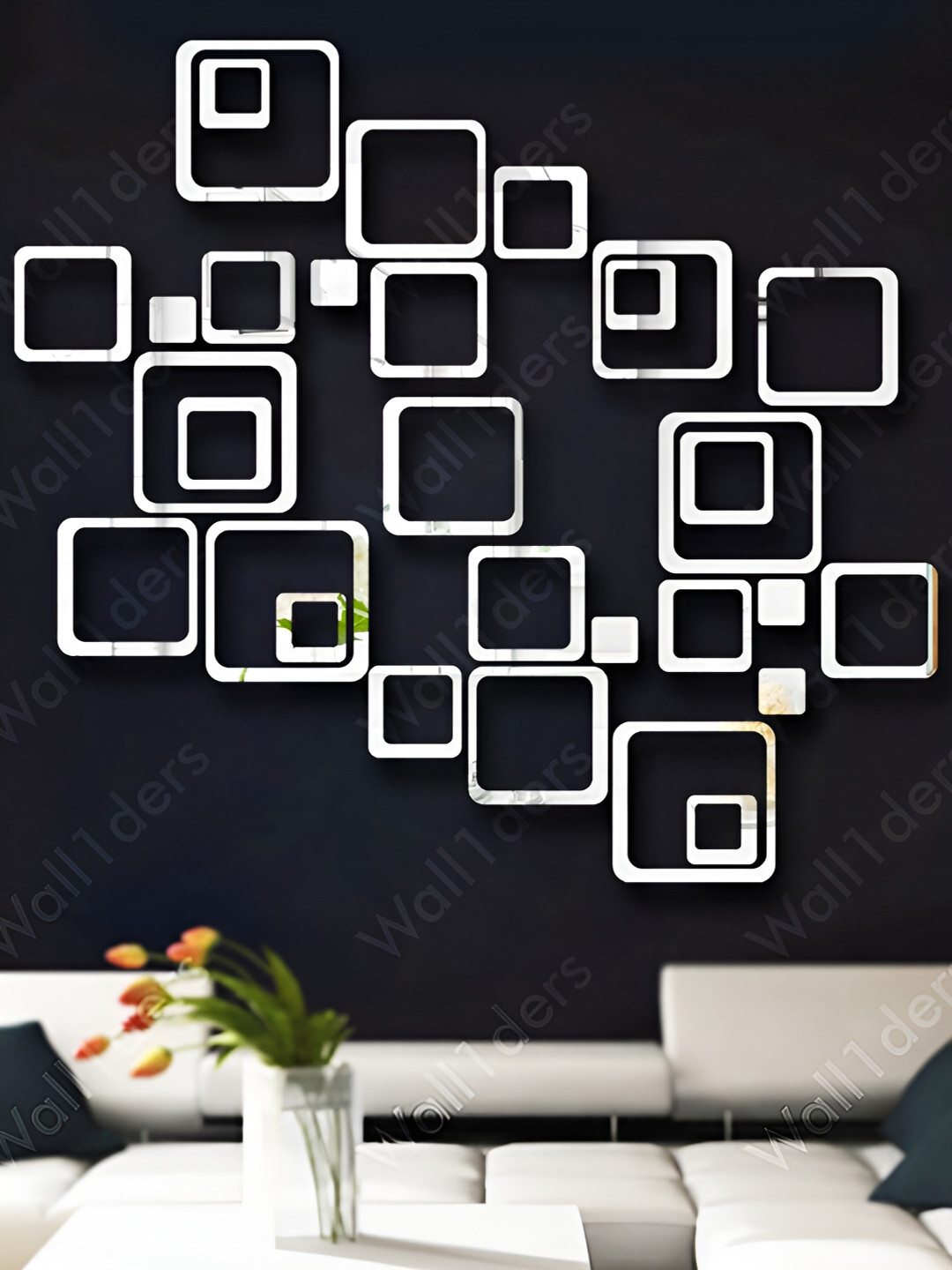 

Wall1ders Metallic Toned 30 Pieces Square Mirror Wall Stickers, Silver