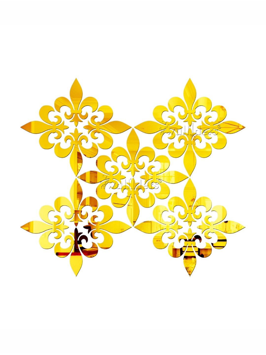 

Wall1ders Gold Toned 20 Pieces Flure Mirror Wall Stickers