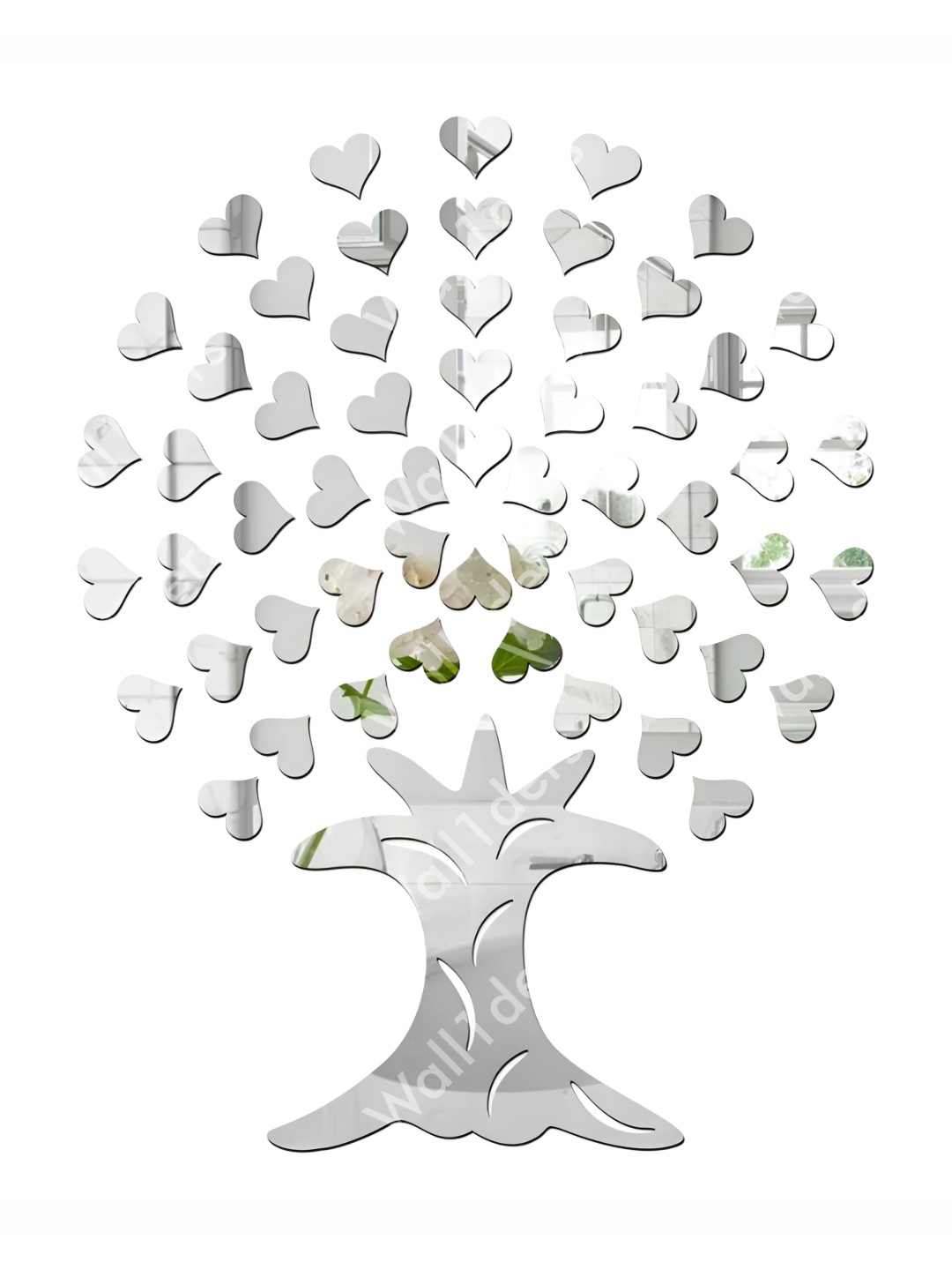 

Wall1ders Silver Toned 51 Pieces Heart Shape Tree Mirror Wall Stickers