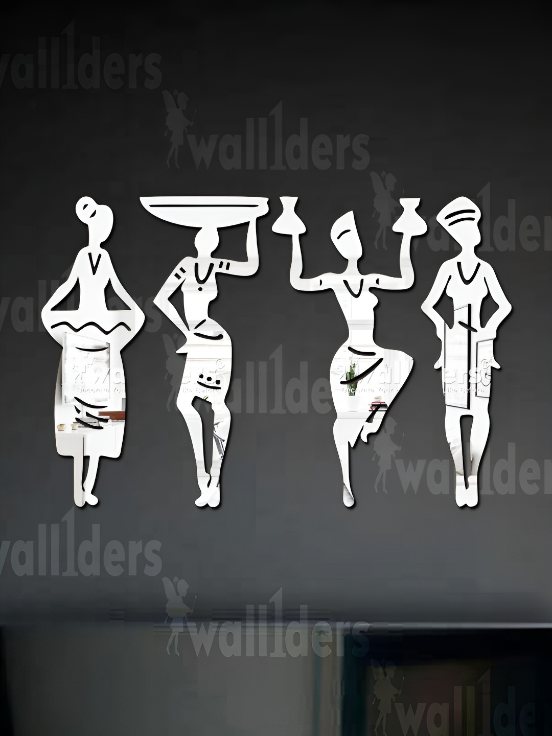 Wall1ders Silver Toned 4 Pieces Tribal Mirror Wall Stickers