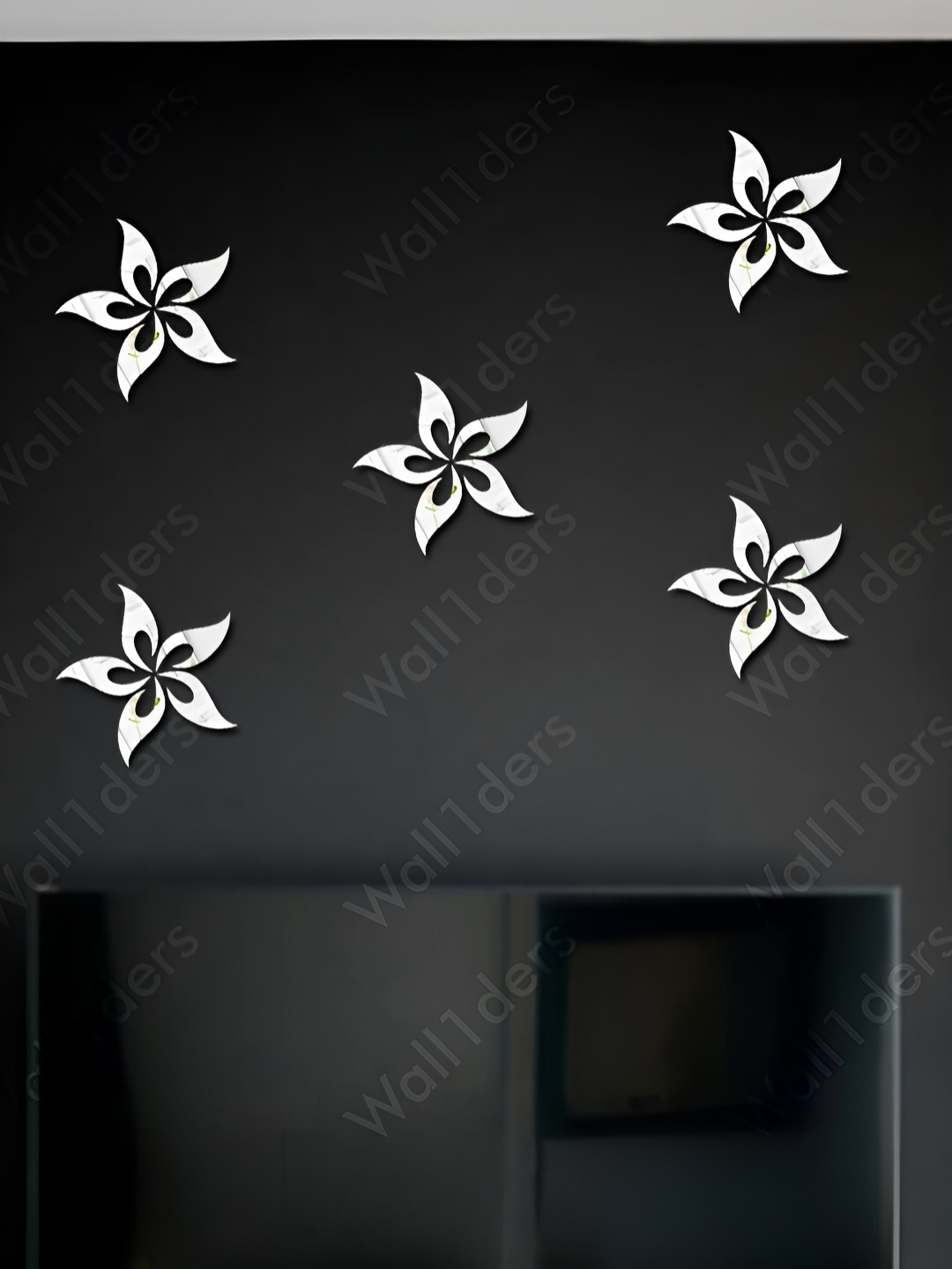 

Wall1ders Silver Toned 25 Pieces Leaf Flower Mirror Wall Stickers