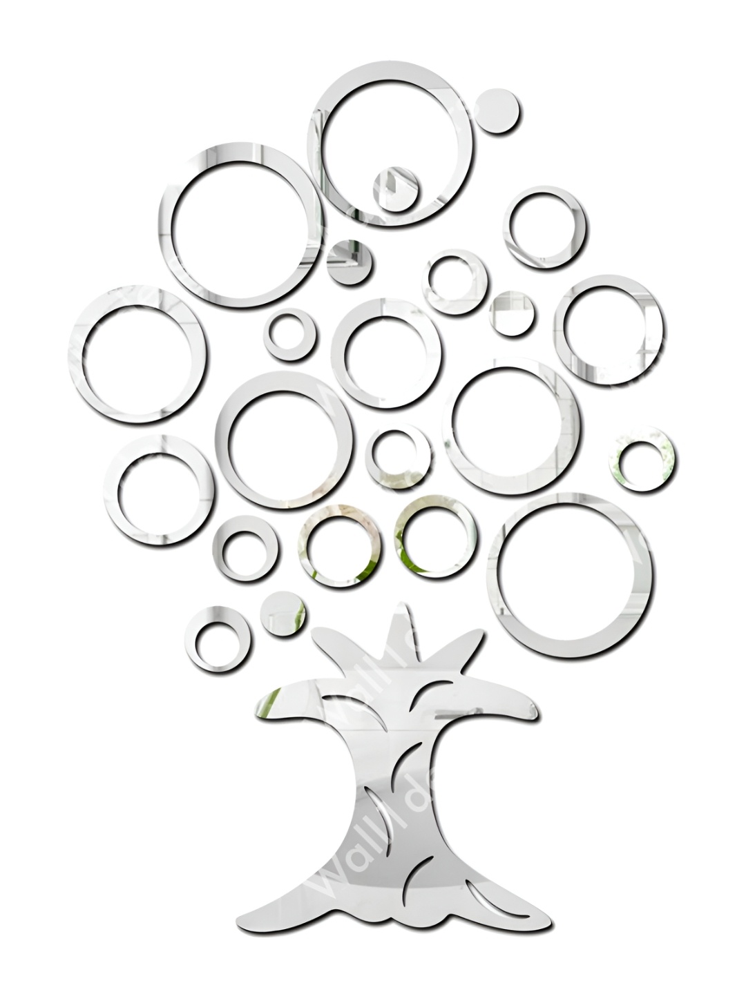 

Wall1ders Silver Toned 19 Pieces Ring Tree Mirror Wall Stickers
