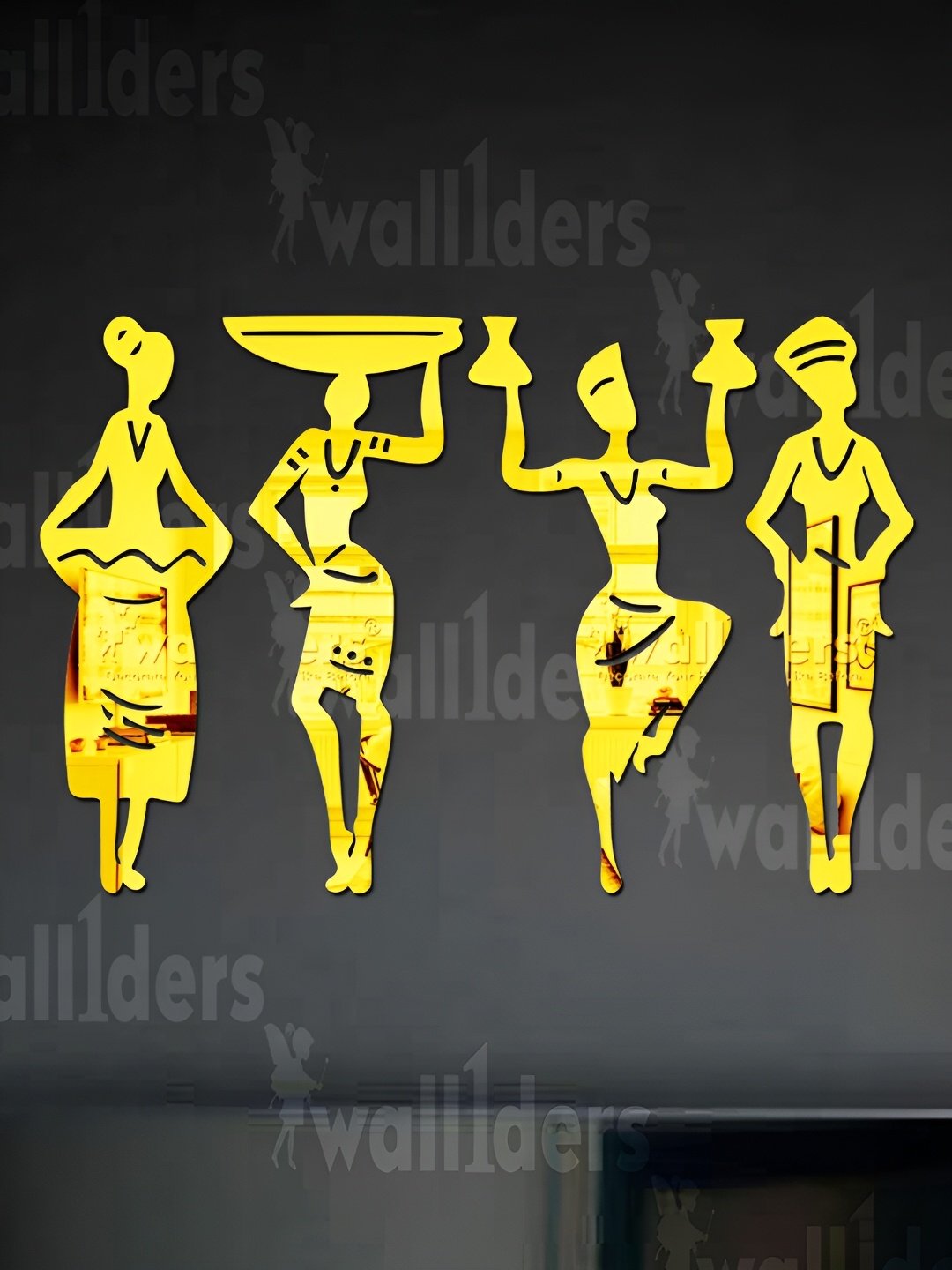 

Wall1ders Gold Toned 4 Pieces Tribal Mirror Wall Stickers